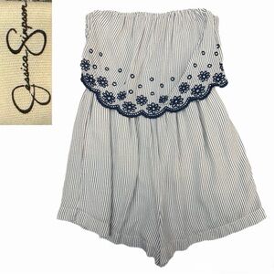 Summer Ready! Jessica Simpson Embroidered Blue/White Sleeveless Romper Size XS